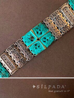 Silpada 925 Sterling Silver & Patina Brass Artifact Bracelet Retired B2832